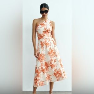 🆕 ZARA,  PRINTED DRESS WITH ASYMMETRIC HEM MINI DRESS SIZE SMALL 🧡